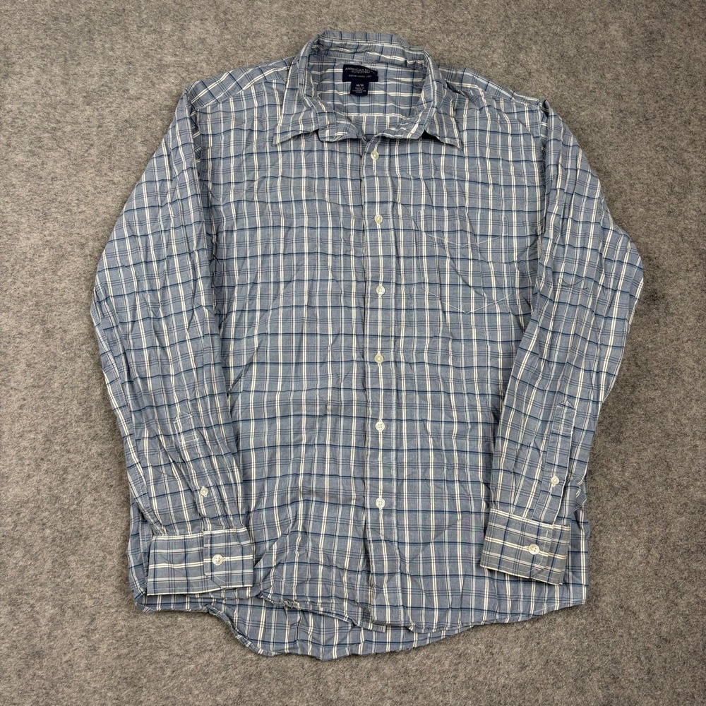 American Eagle Button‎ Down Mens M Blue White Plaid Long Sleeve Casual Shirt